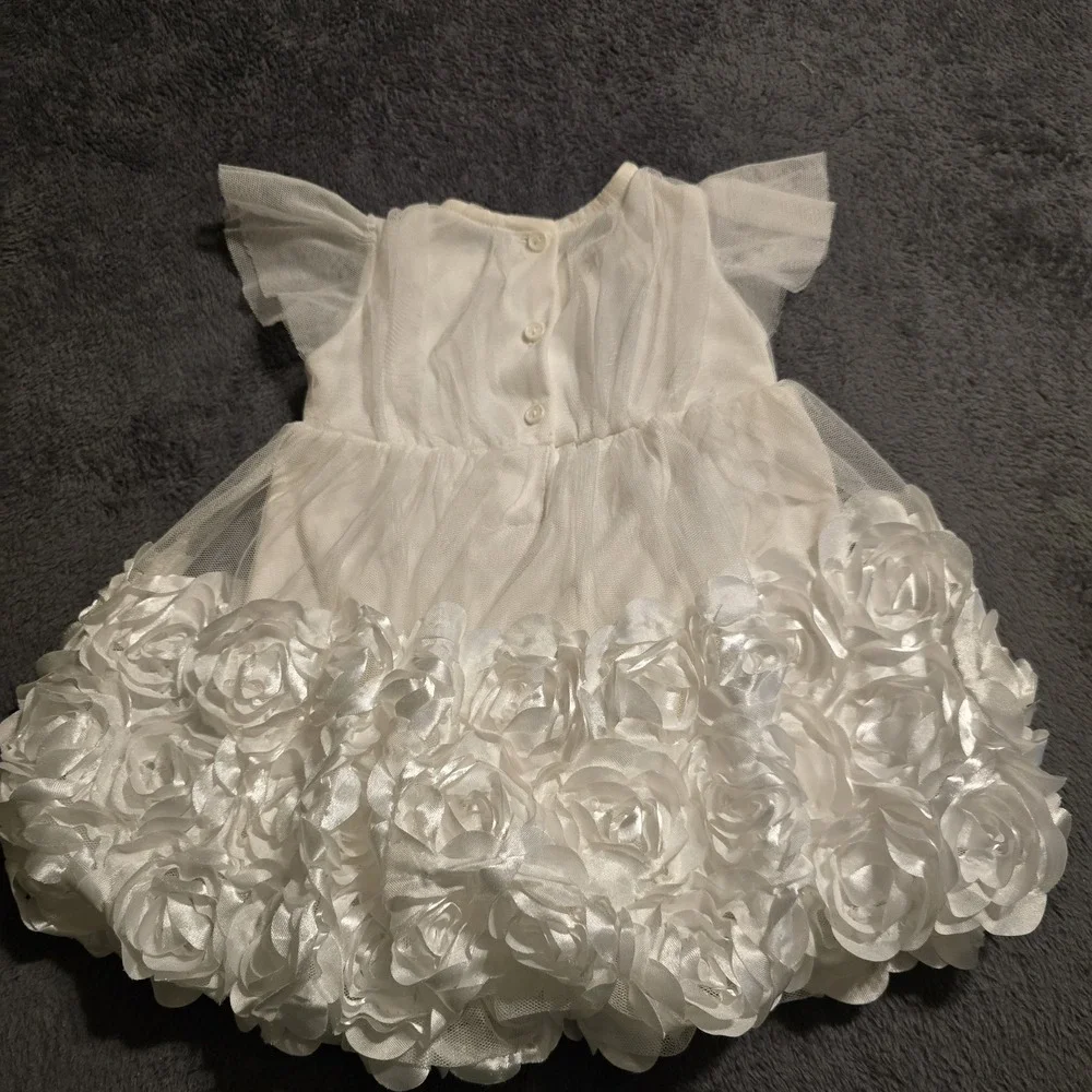 Nannette‎ Baby White 3D Rosette Tulle Dress 6-9M Special Occasion Flower Girl